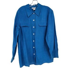 Vintage Talbots Linen Button Up Top 16 Blue LS Coastal Resort Lightweight Office